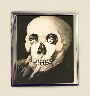Skull Illusion Cigarette Case Business Card ID Holder Wallet Sled Goth