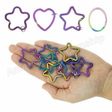 Metal Iridescent Flat Keyring Rainbow Color Large Keychain Lot Star Heart Oval F