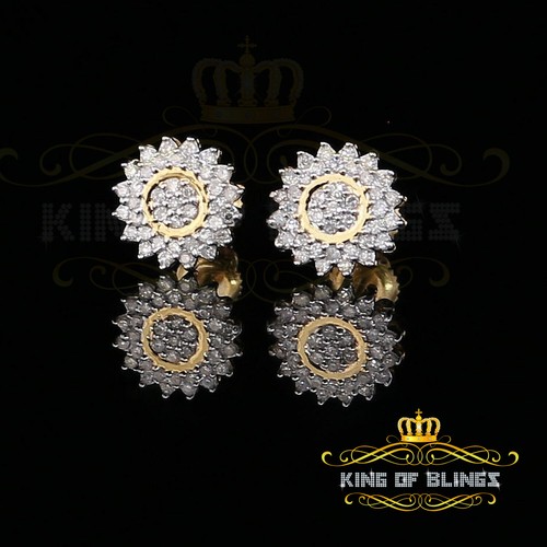 10K Real Yellow Gold with 0.35CT Real Diamond Men's/Women's Stud Floral Earrings