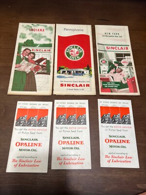 Vtg 1950 Sinclair New York Indiana Pennsylvania Oil Gas Road Map & 3 brochures