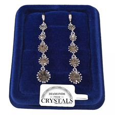 Grigio Orecchini Lunghi 5 cristalli pl. Oro Bianco 18K con Cristalli Zirconi 