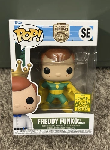 Freddy Funko as Vision Camp Fundays comes with protector