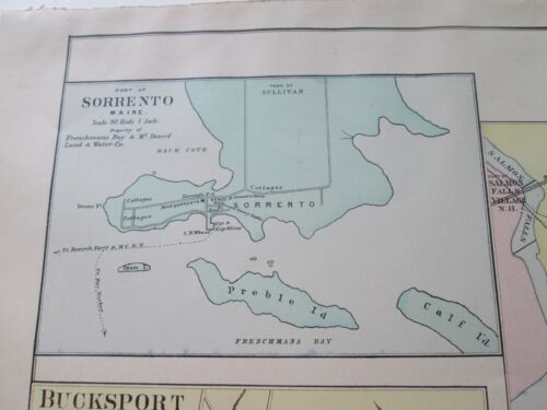 1902-03 MAPA ANTIGUO, STUART'S MAINE ATLAS, SORRENTO, BUCKSPORT, BERWICK DEL SUR - Imagen 2 de 5