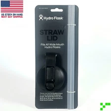Hydro Flask Wide Mouth Straw Lid w/ 2 Straws Black BPA-Free Dishwasher Safe NEW