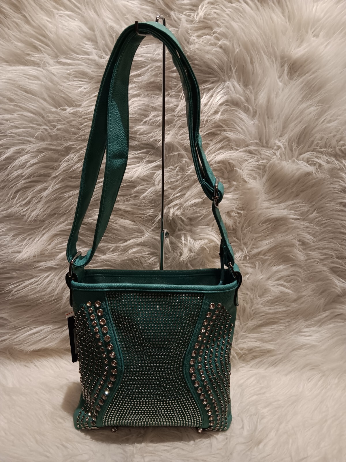 HANDBAG EXPRESS TURQUOISE RHINESTONE CROSSBODY SLING-image
