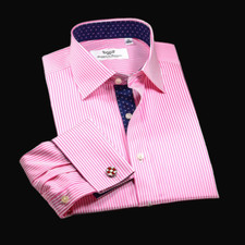 Pink  White Stripes Elegant Double Ply Wevon Business Shirts With Inner Lining