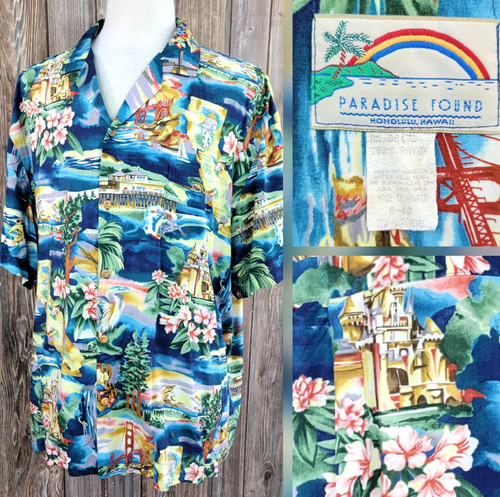Vintage Paradise Found California Hawaiian Shirt Rayon Mens 2XL Fits Like A 3XL - Image 1