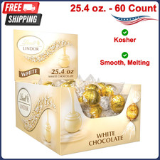 Lindt LINDOR White Chocolate Truffles Kosher 60 Count Box 25.4Oz Smooth, Melting