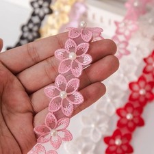 1M Flower Pearl Beaded Lace Trim 35mm DIY Sewing Ribbon for Dress Making