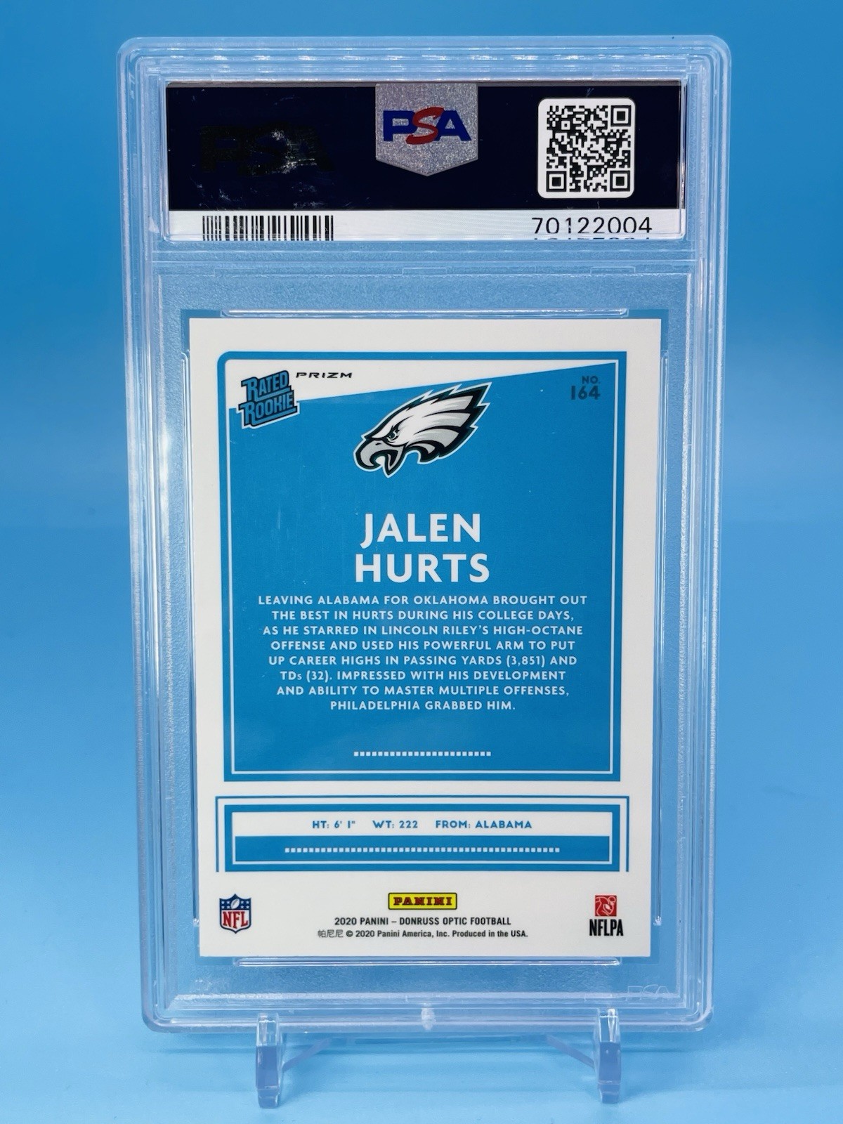 2020 Optic ~ JALEN HURTS ~ Rated Rookie Blue Hyper Prizm RC #164 ~ PSA 9 MINT 🔥 view 18
