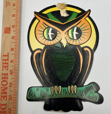 VTG 1950s/1960s BEISTLE HALLOWEEN OWL CARDBOARD WALL DECORATION-UNUSED