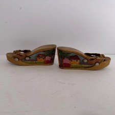 1945 Vintage WWII Women's Hand Carved Wooden Wedge Shoes Philippines souvenir