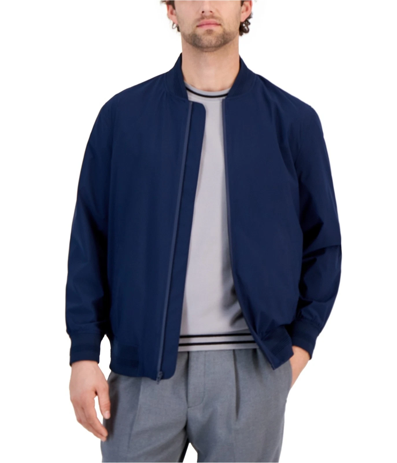 Alfani Mens Water- Resistant Bomber Jacket, Blue, Medium