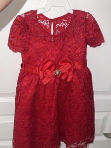 Rare Editions Girls Red Lace Flower Girl Dress Satin Sash Bow, Size 24 months