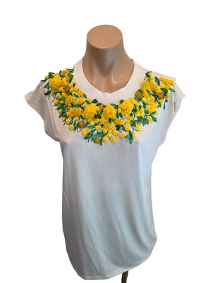 VIONNET White Sleeveless Tee Shirt with Beading, Crystals and Poms -  40