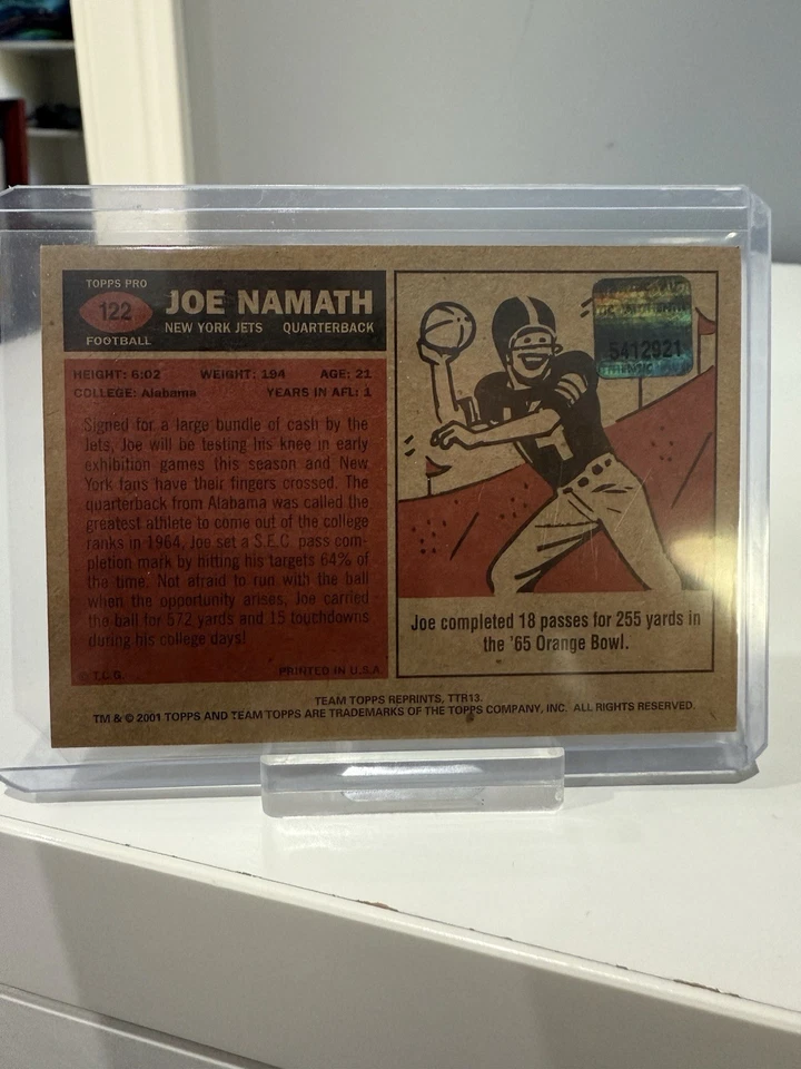 2001 Topps Joe Namath Team Legends Авто #TTR13 NY Jets Большая Смелая Подпись КОЗЕЛ - Изображение 2 из 4