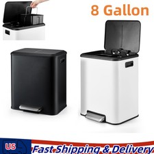 2 x 4 Gallon Dual Stainless Steel Trash Can Dual Compartment Step On Garbage Bin