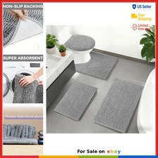 4 Piece Bathroom Rugs Set with Toilet Lid Cover Non Slip Chenille Mat Absorbent