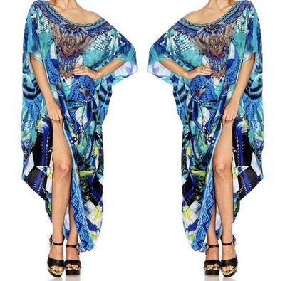 Camilla Amazon Azure Round Neck Kaftan Silk BNWT One Size Long Maxi RRP $649