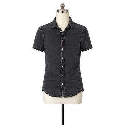 Topman Washed Black Denim Shirt   Men s Slim Fit Button-Up   Size XXS