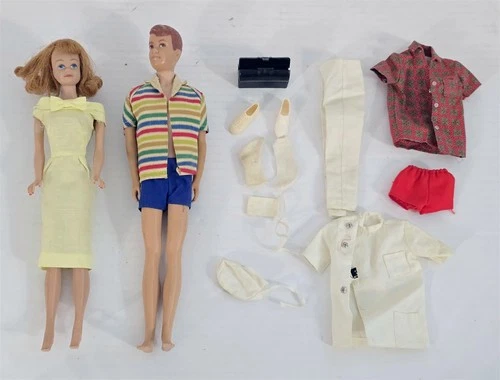 X-981 VINTAGE 1960'S MATTEL BARBIE TITIAN MIDGE & ALLAN DOLLS WITH CLOTHES