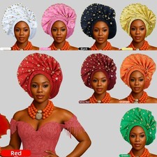 African Wedding Party Hats Auto Gele Headtie Bonnet Head Wrap Caps Nigerian Arab