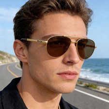 Prada PR A54S Men  s Sunglasses Gold Frame 60mm UV Protection Luxury Shades