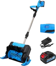 Cordless Snow Shovel, 21V 12Inch 2Ah Brushless Electric Snow Blower with Auxilia