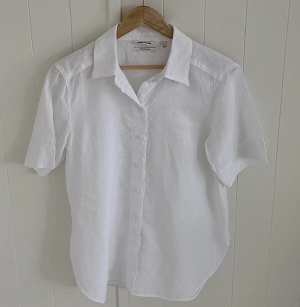 Like New RRP$119 COUNTRY ROAD size 8 10 Short Sleeve ORGANIC LINEN SHIRT White
