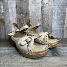 Womens Dansko Sissy Beige Leather Strappy Comfort Mini Heel Sandals Size EU 40