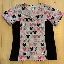 Walt Disney Mickey Minnie Mouse Pink / Black Women's Scrubs Size M Medium