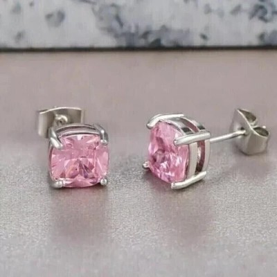 2.15 Ct Cushion Cut Simulated Sapphire Women Stud Earrings 14k White Gold Plated