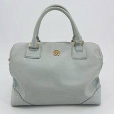 Tory Burch Satchel Handbag Robinson Bowley Top Zip Light Blue Saffiano Leather