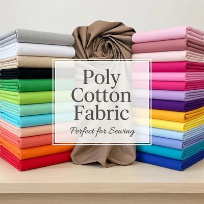 Poly Cotton Broadcloth Fabric 60'' Wide 65/35 Blend Solid Colors Uniform USA