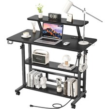 Adjustable Height Standing Desk with Power Outlets Rolling Stand Up Desk Monitor