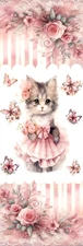 FLORAL KITTEN CAT,PINK FLOWERS,BUTTERFLIES,BIRDS,FAIRIES-BOOKMARKS-WITH TASSEL