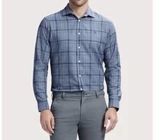 IZOD Luxury Sport Mens Classic-Fit Button Down Shirt XL Blue Plaid NWT Retail 65