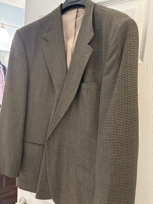 Oscar de la Renta Menswear 46R Wool Sport Coat Blazer Brown Check
