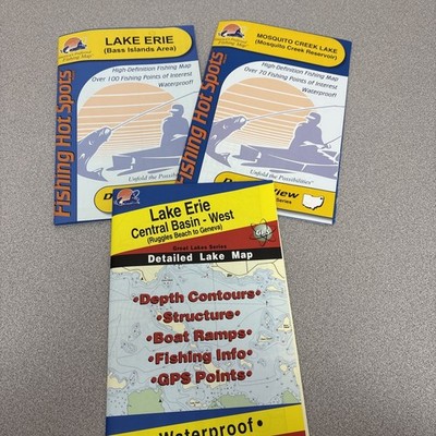 Fishing Hot Spot Lot Of 3 Map, 2 Ohio Series, Plus Lake Erie- Central-West, EUC