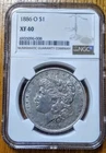 1886 O MORGAN SILVER DOLLAR 90% SILVER NGC XF40