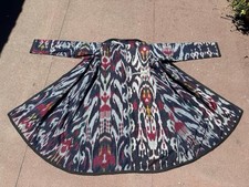 Vintage silk Robe chapan, hand weaving colored coat woman Jacket Uzbek Robe Coat