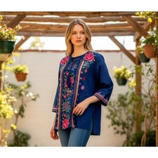 Raj NEW Embroidered Bohemian Tasseled 3/4 Sle...