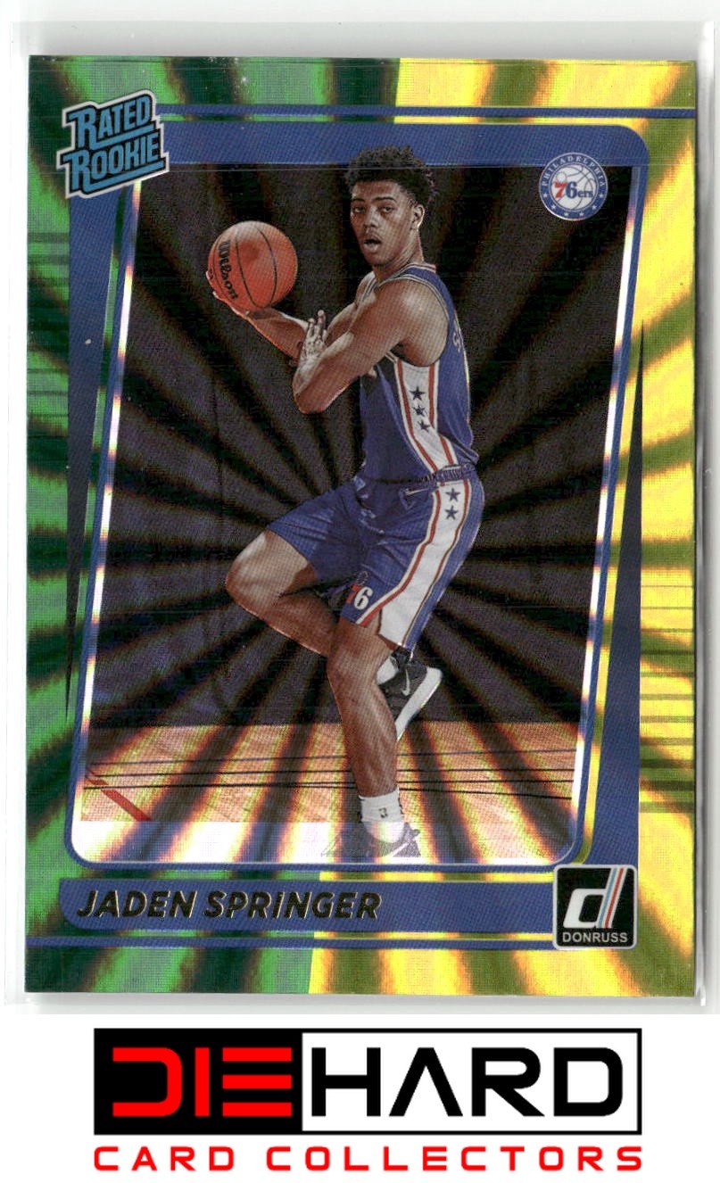 2021-22 Donruss #247 Jaden Springer Holo Green and Yellow Laser 76ers