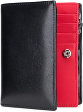 Men  Women RFID Vertical Bifold Leather Wallet with Zipper Coin Pocket, Multipl