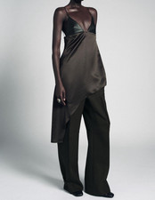 ZARA asymmetrisches Satin Kleid ZW🖤 langes Oberteil L Neu Braun Leder uvp 49,95