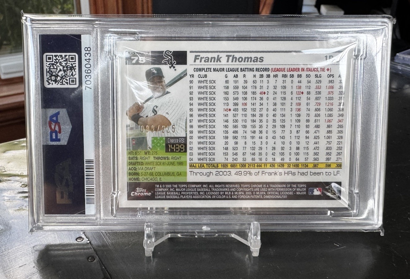 2005 Topps Chrome Frank Thomas #75 Black Refractor /225 PSA 8 view 2