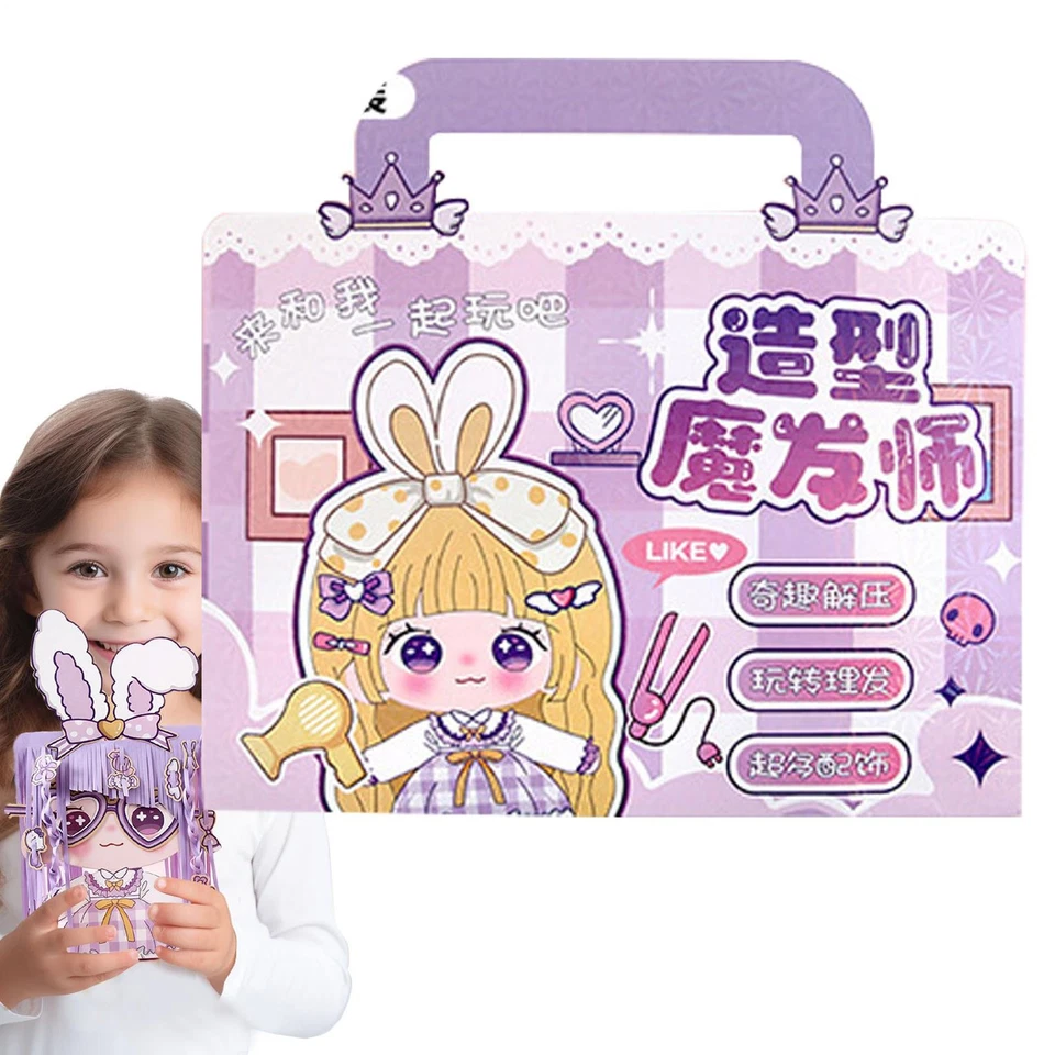 Juguetes de viaje seguros juguetes creativos de corte de papel para niños muñeca juguete de vestir para el cabello Foto 3 de 4