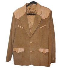 Pioneer Wear Men 46 Leather Corduroy Sport Coat Brown Rockabilly Western Vtg USA
