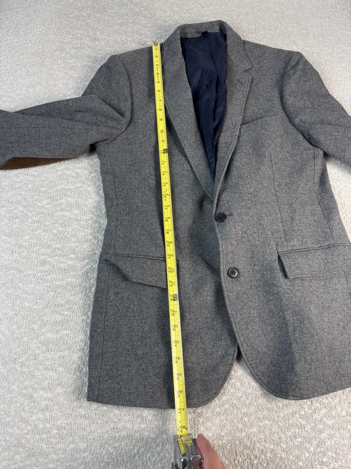 J.Crew Blazer Mens 40R Gray Wool Suede Elbow Patch Two Button Sport Coat Jacket - Image 2 of 4