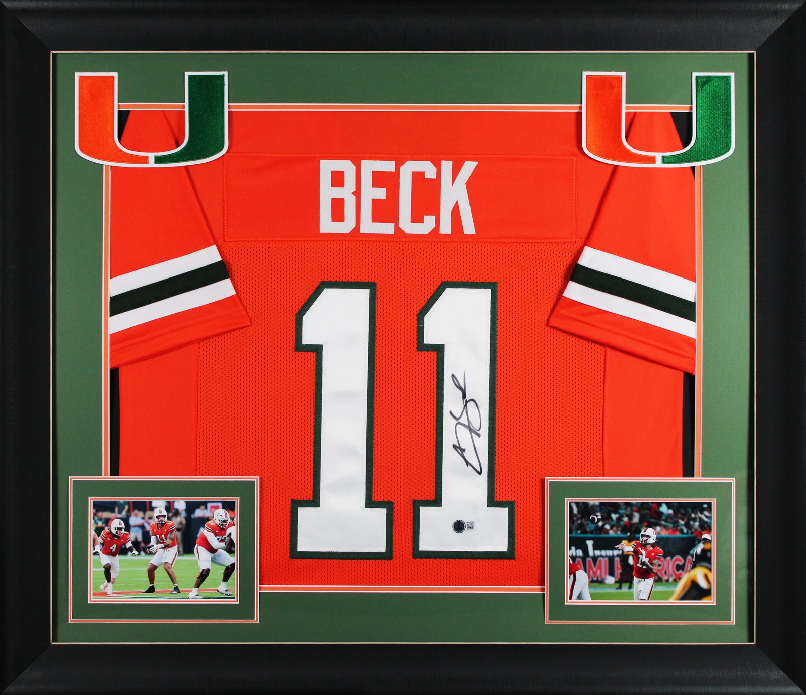 Carson Beck Autographed Signed Miami Hurricanes Miami Authentic Orange Pro Style Framed Jersey BAS Witnessed 